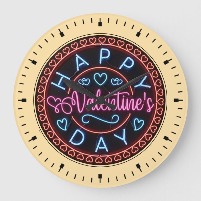 Happy Valentine's Day Circle Design-67128 Large Clock (Front)
