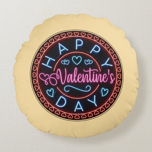Happy Valentine's Day Circle Design-67128 Round Cushion (Front)