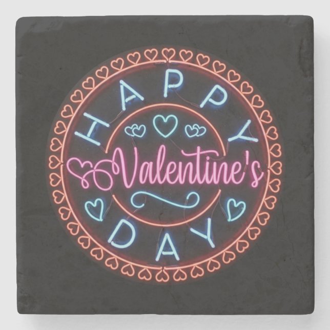 Happy Valentine's Day Circle Design-67128 Stone Coaster (Front)