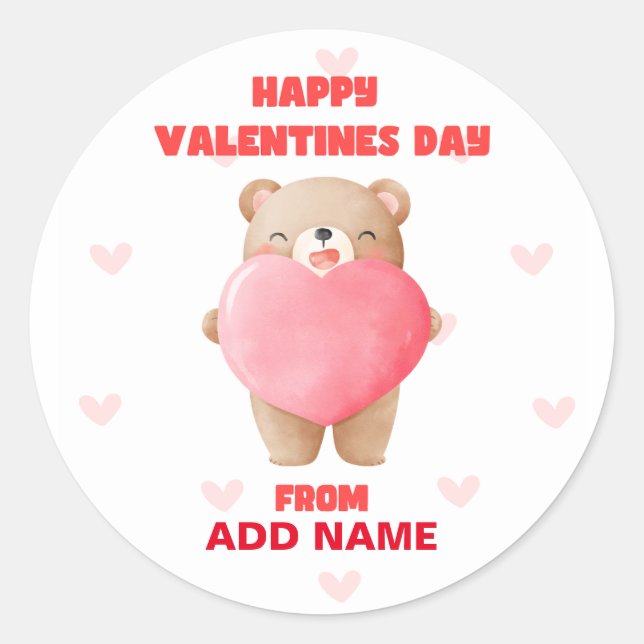 Happy Valentines Day Classic Round Sticker (Front)