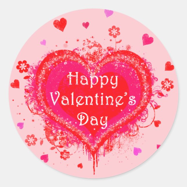 Happy Valentine's Day Classic Round Sticker (Front)