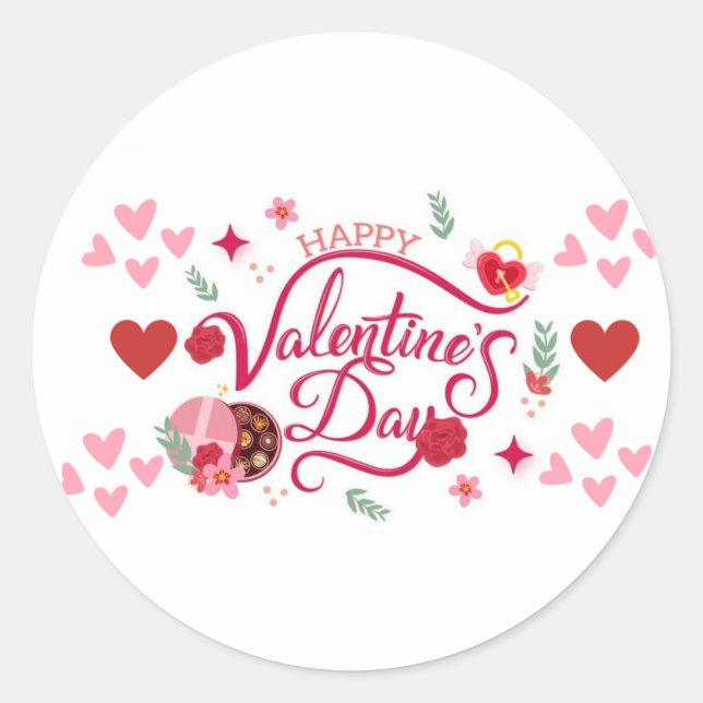 Happy Valentine's Day Classic Round Sticker (Front)