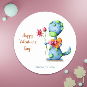 Happy Valentines Day Classroom Dinosaur Classic Round Sticker