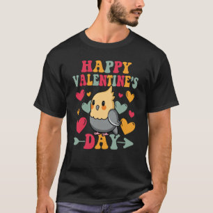 Happy Valentines Day Cockatiel Heart Love Groovy T-Shirt