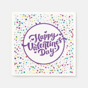 Happy Valentine's Day Colourful Confetti Napkin
