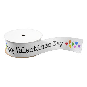 Happy Valentines Day Colourful Hearts Love Kids Fu Grosgrain Ribbon