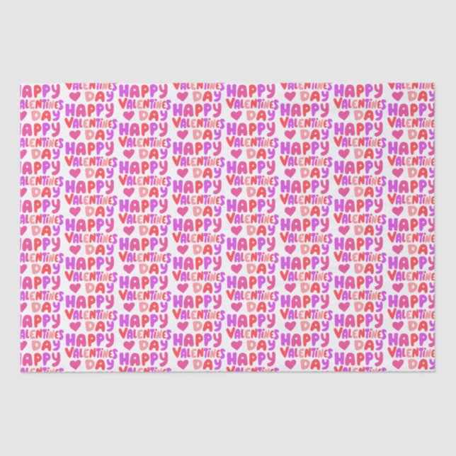 Happy Valentines Day Colourful Modern Lettering  Tissue Paper (Front)