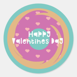 Happy Valentines Day Confetti Heart Marble Doughnu Classic Round Sticker