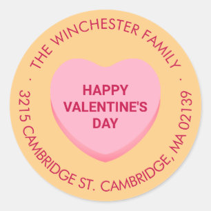 Happy Valentine's Day conversation heart address Classic Round Sticker