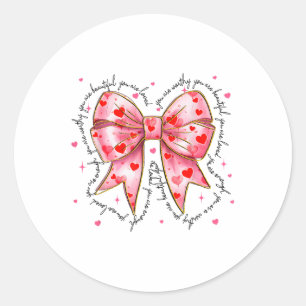Happy Valentines Day Coquette Bow Heart Girl Women Classic Round Sticker