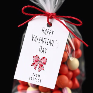Happy Valentine's Day Coquette Bow Heart Pattern Gift Tags