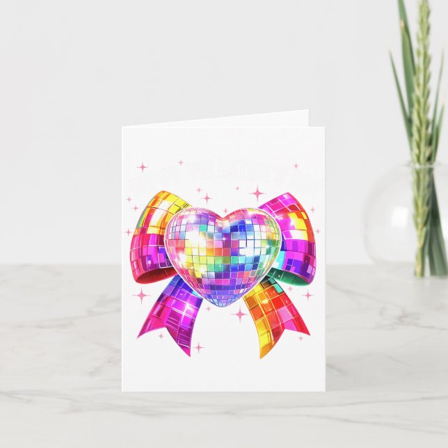 Happy Valentine's Day Coquette Disco Ball Heart Gi Card (Front)