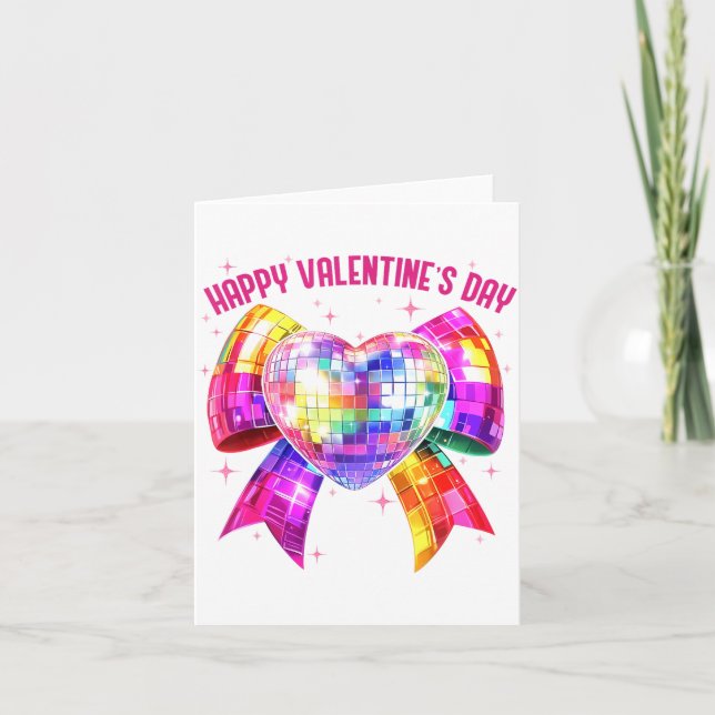 Happy Valentine's Day Coquette Disco Ball Heart Gi Card (Front)