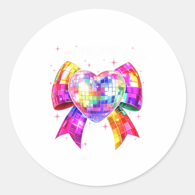 Happy Valentine's Day Coquette Disco Ball Heart Gi Classic Round Sticker (Front)