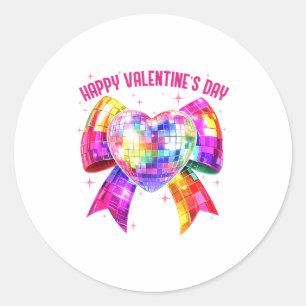 Happy Valentine's Day Coquette Disco Ball Heart Gi Classic Round Sticker