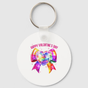 Happy Valentine's Day Coquette Disco Ball Heart Gi Key Ring