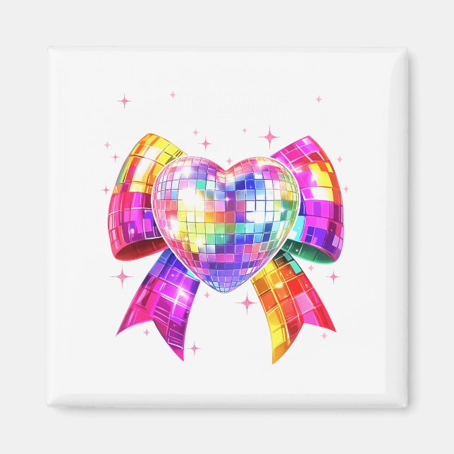 Happy Valentine's Day Coquette Disco Ball Heart Gi Magnet (Front)