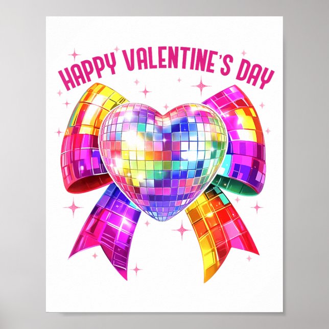 Happy Valentine's Day Coquette Disco Ball Heart Gi Poster (Front)