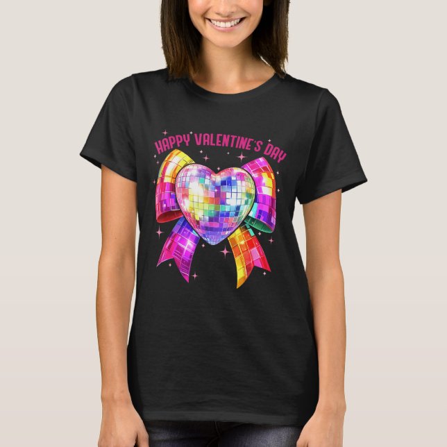Happy Valentine's Day Coquette Disco Ball Heart Gi T-Shirt (Front)