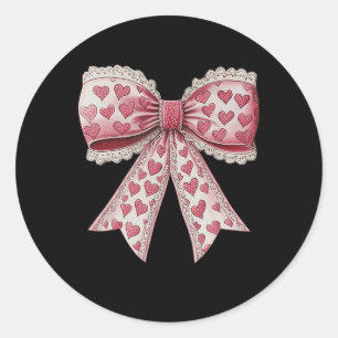 Happy Valentines Day Coquette Lace Bow Heart Girl  Classic Round Sticker