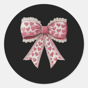 Happy Valentines Day Coquette Lace Bow Heart Girl  Classic Round Sticker