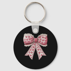 Happy Valentines Day Coquette Lace Bow Heart Girl Key Ring