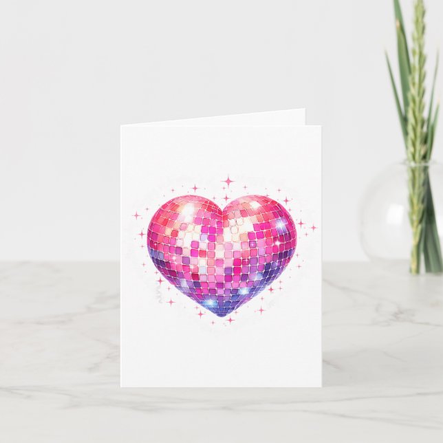 Happy Valentine's Day Coquette Nk Disco Ball Heart Card (Front)