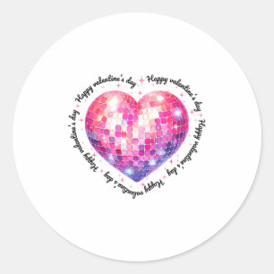 Happy Valentine's Day Coquette Nk Disco Ball Heart Classic Round Sticker