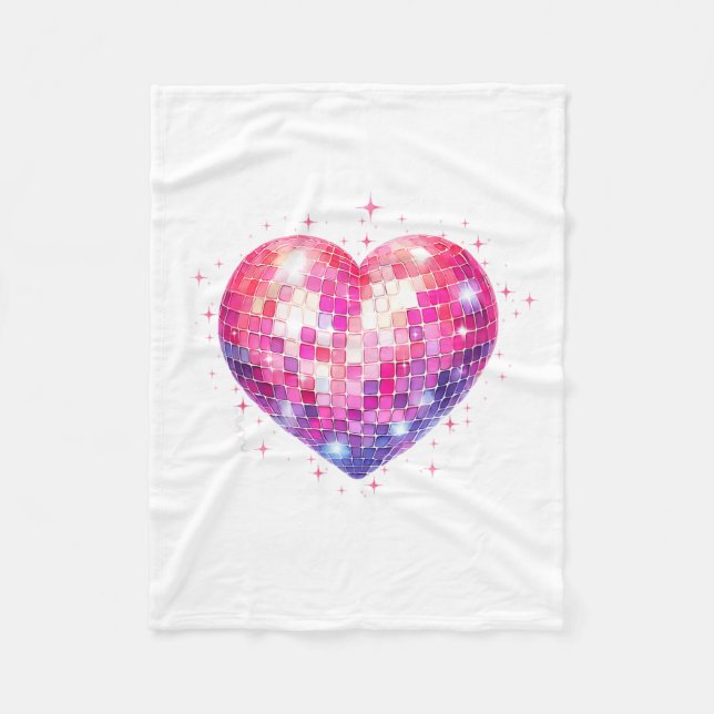 Happy Valentine's Day Coquette Nk Disco Ball Heart Fleece Blanket (Front)