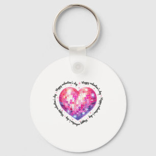 Happy Valentine's Day Coquette Nk Disco Ball Heart Key Ring
