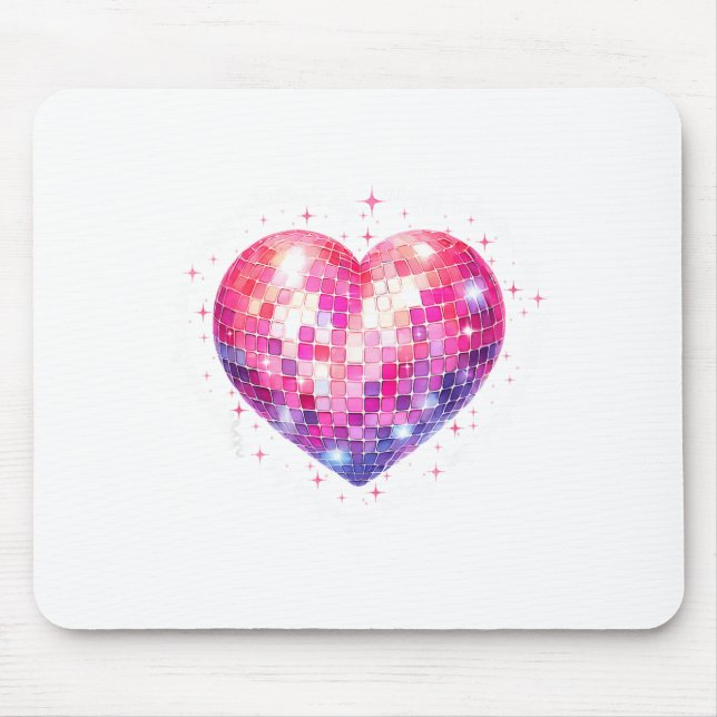 Happy Valentine's Day Coquette Nk Disco Ball Heart Mouse Mat (Front)