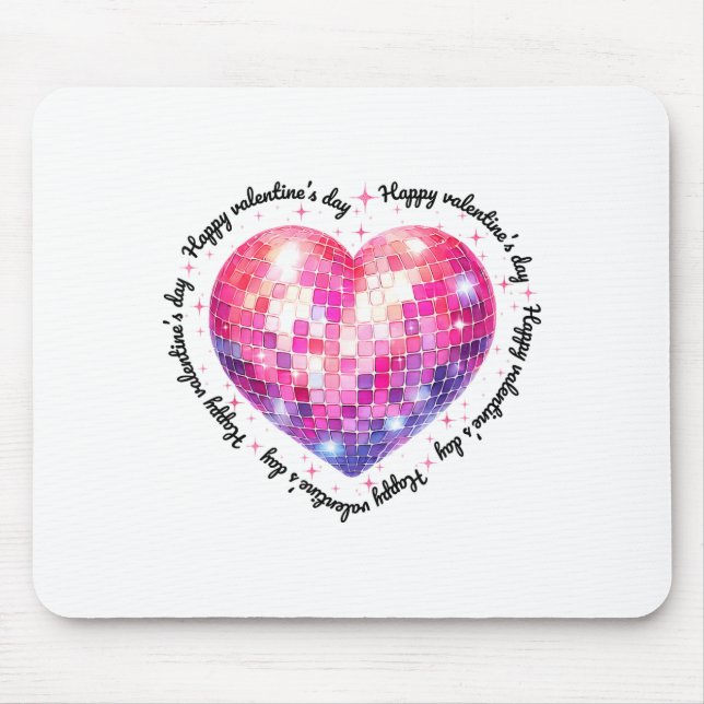 Happy Valentine's Day Coquette Nk Disco Ball Heart Mouse Mat (Front)