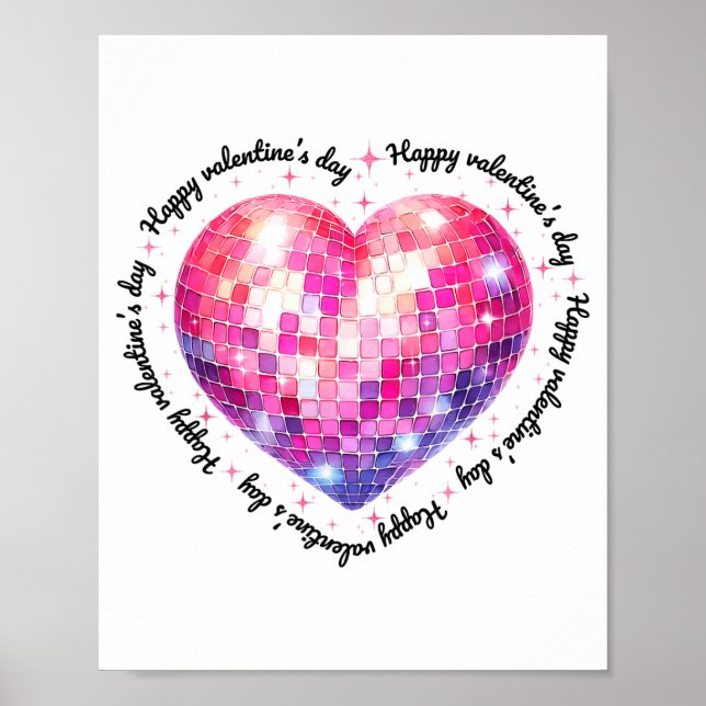 Happy Valentine's Day Coquette Nk Disco Ball Heart Poster (Front)