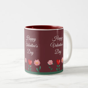Happy Valentine's Day cottage flowers Two-Tone Coffee Mug
