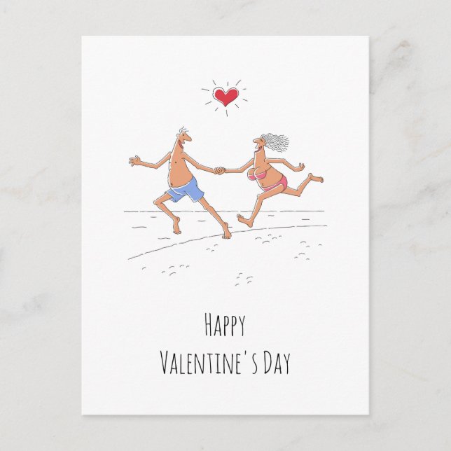 Happy Valentine's Day Couple Lovers Beach Heart Holiday Postcard (Front)