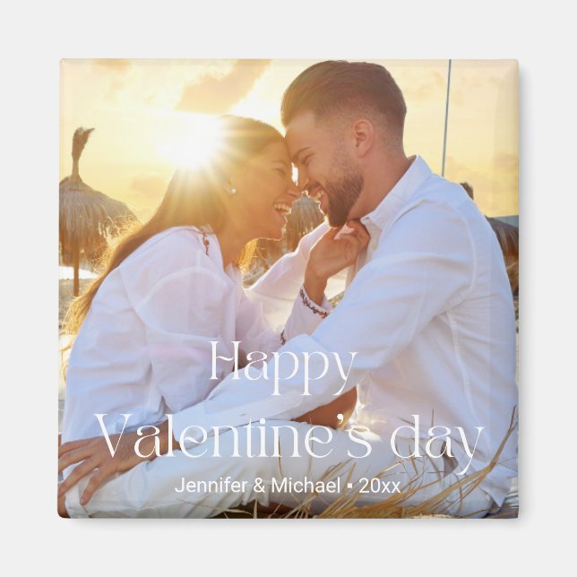 happy valentines day couple photo modern script magnet (Front)