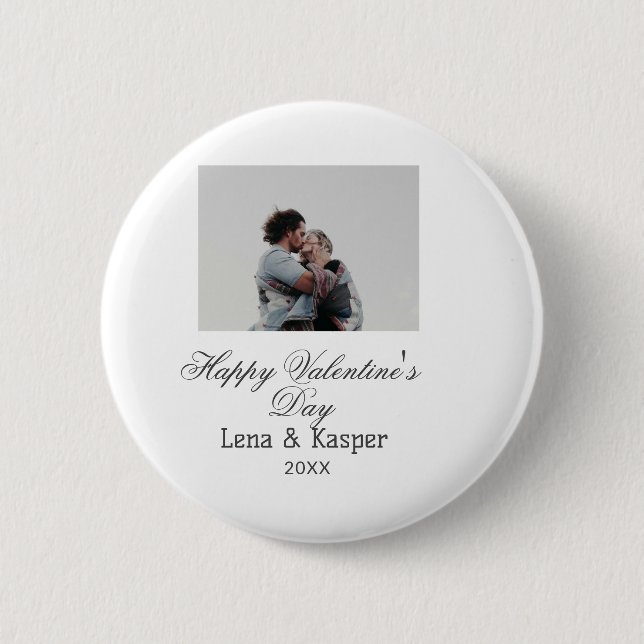 Happy Valentine's day couple photo modern simple t 6 Cm Round Badge (Front)