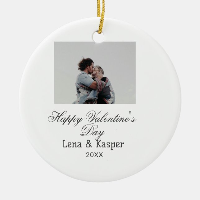 Happy Valentine's day couple photo modern simple t Ceramic Tree Decoration (Front)