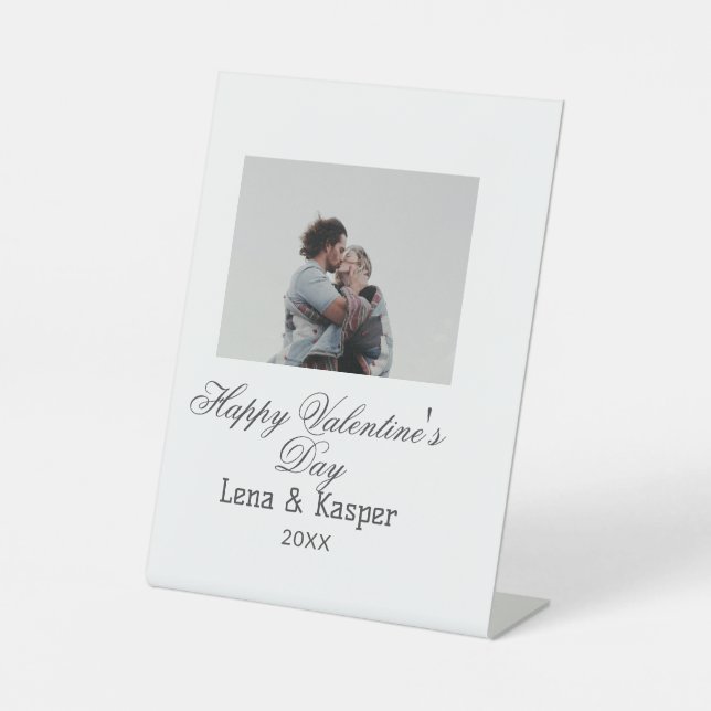 Happy Valentine's day couple photo modern simple t Pedestal Sign (Front)