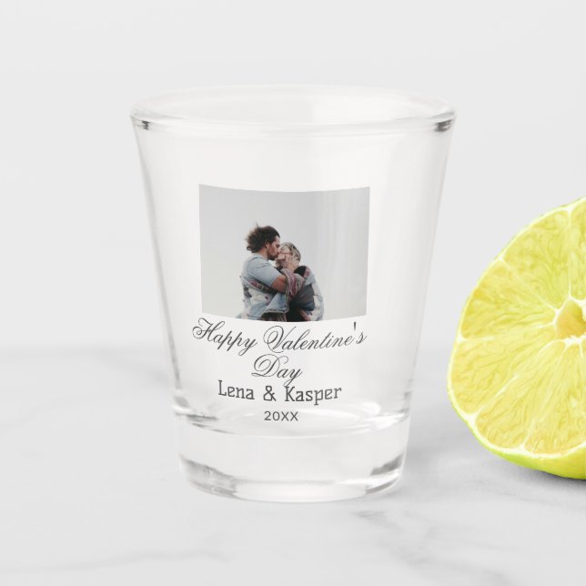 Happy Valentine's day couple photo modern simple t Shot Glass (Front)