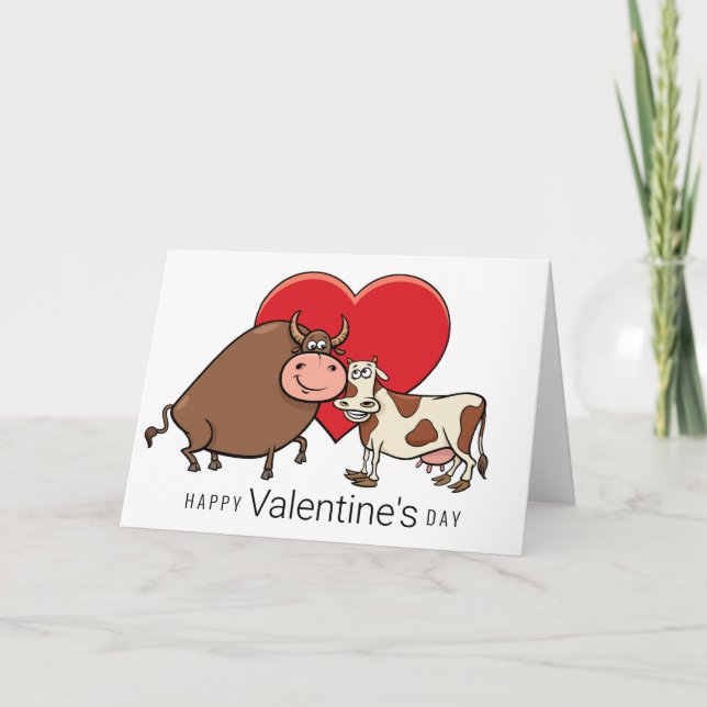 Happy Valentine's Day | Cow Couple Thank You Card (Front)
