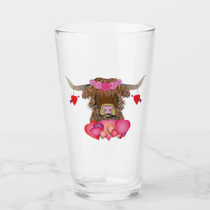 Happy Valentines Day Cow Glass