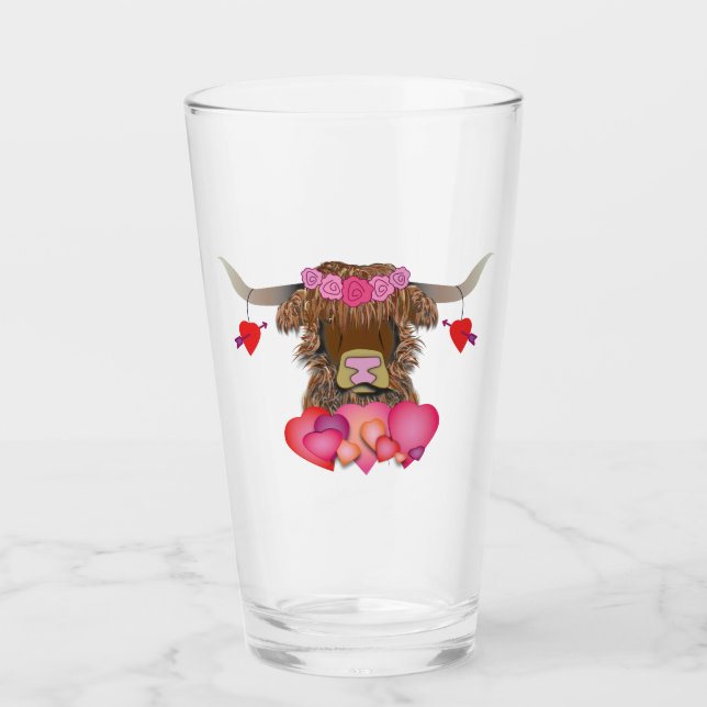 Happy Valentines Day Cow Glass (Front)