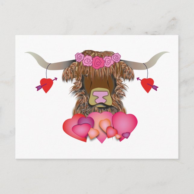 Happy Valentines Day Cow Postcard (Front)