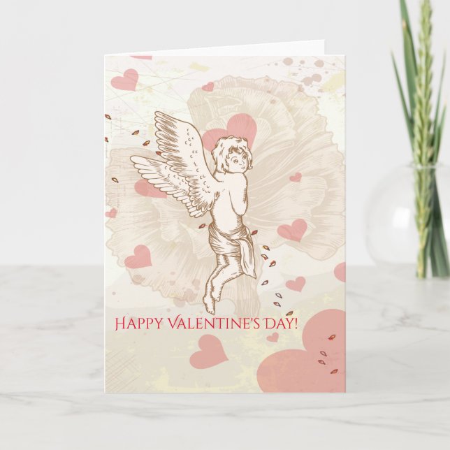 Happy Valentine's Day Cupid Floral Heart Holiday Card (Front)