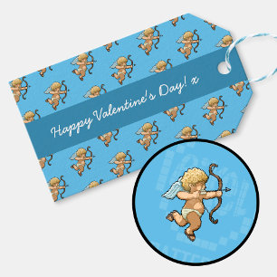 Happy Valentine's Day Cupid Romantic Pixel Pattern Gift Tags