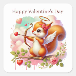 Happy Valentine's Day cupid squirrel Square Sticker