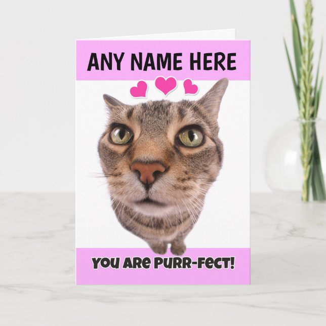 Happy Valentine's Day Custom Name Cute Kitty Cat Holiday Card (Front)