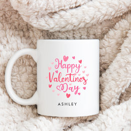 Happy Valentine's Day Custom Name Love Hearts Coffee Mug
