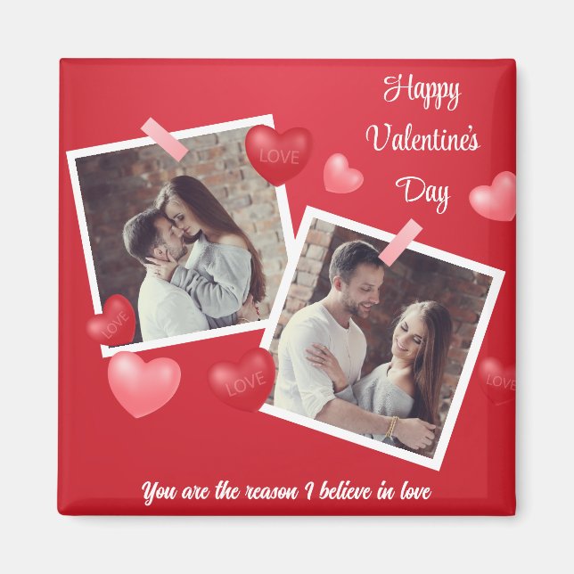Happy Valentine's Day Custom Photo and Text Magnet (Front)